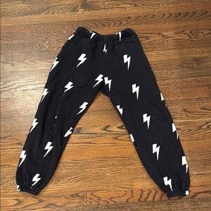 Starfit black sweats with lightning bolts